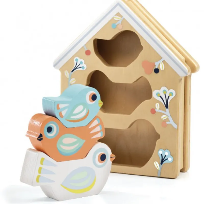 Djeco BabyBirdy, boîte à formes et oiseaux à empiler 6123< Jouets À Encastrer, Empiler