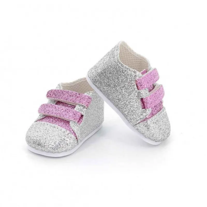 Petitcollin Baskets rose et argent pour poupées de 34 cm< Poupées, Peluches