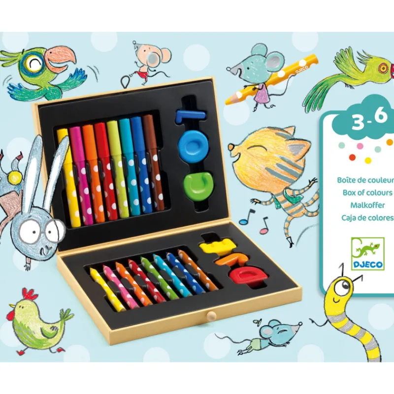 Djeco Boîte de couleurs pour les petits 9010< Feutres, Gouaches Et Pinceaux | Dessin, Peinture, Coloriage