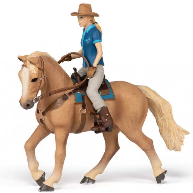 Papo Cheval western et sa cavalière, figurine 51566< Figurines Papo | Ferme En Bois, Centre Équestre Et Zoo