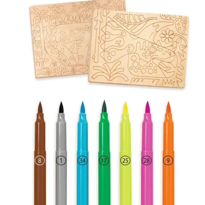 Djeco Coffret coloriage sur bois "Dino world" 8739< Dessin, Peinture, Coloriage