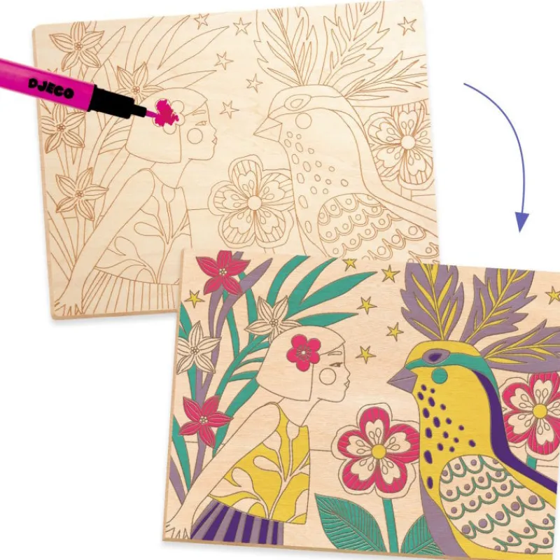 Djeco Coffret coloriage sur bois "Sweet girls" 8738< Dessin, Peinture, Coloriage