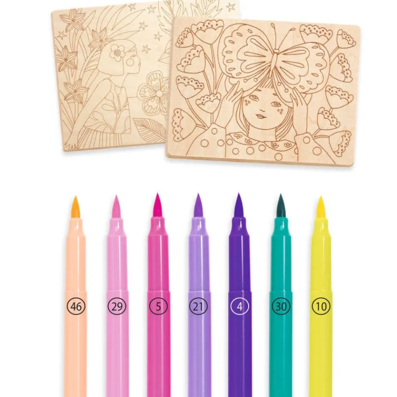 Djeco Coffret coloriage sur bois "Sweet girls" 8738< Dessin, Peinture, Coloriage