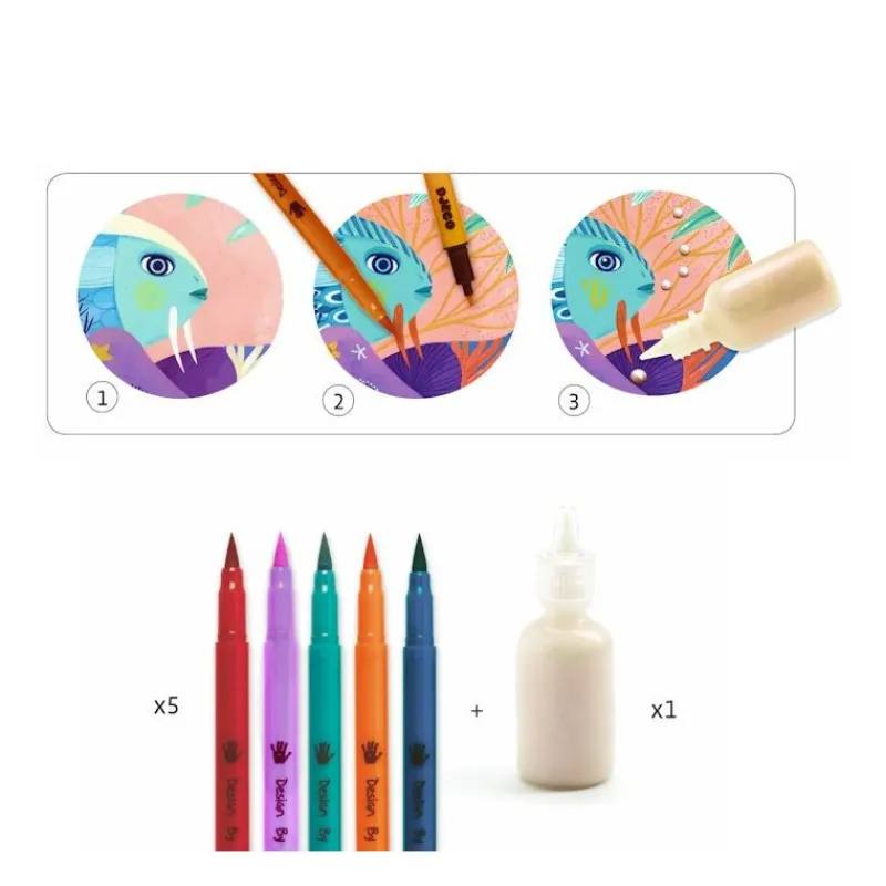 Djeco Coffret Feutres pinceaux 'Sous la mer' 8647< Dessin, Peinture, Coloriage