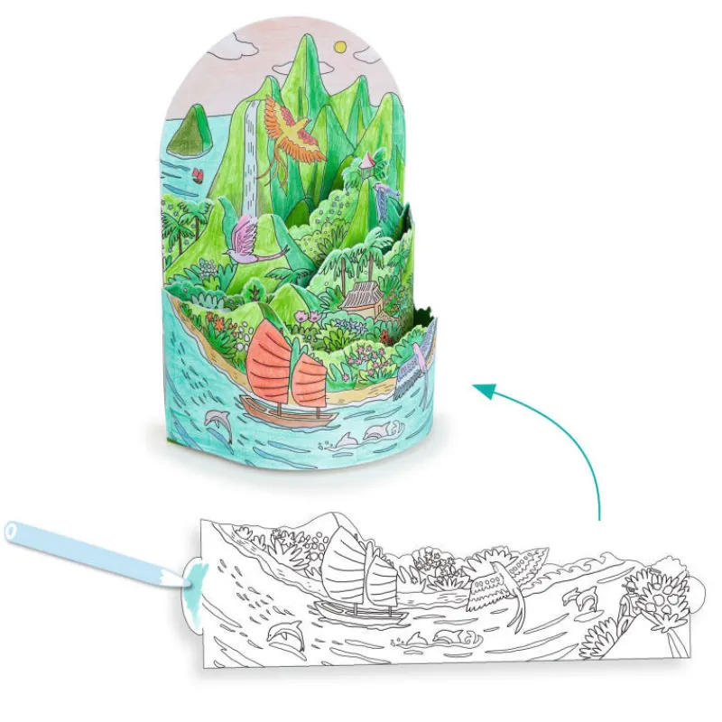 Djeco Coloriage 3D "Au sommet... de mon île" 8744< Dessin, Peinture, Coloriage