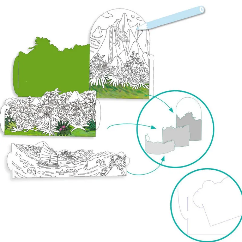 Djeco Coloriage 3D "Au sommet... de mon île" 8744< Dessin, Peinture, Coloriage
