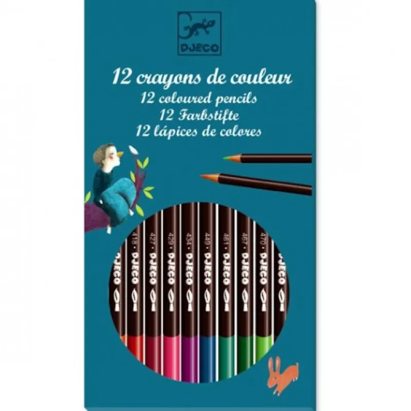 Djeco 12 crayons de couleur 8824< Feutres, Gouaches Et Pinceaux