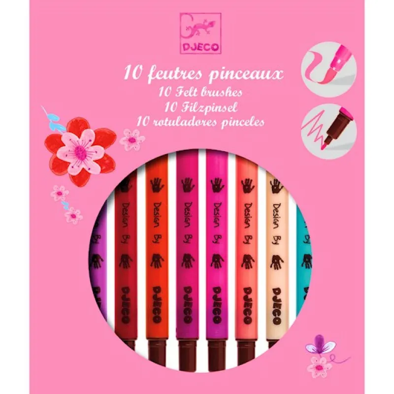Djeco 10 feutres pinceaux couleurs fille DJO 8802< Feutres, Gouaches Et Pinceaux