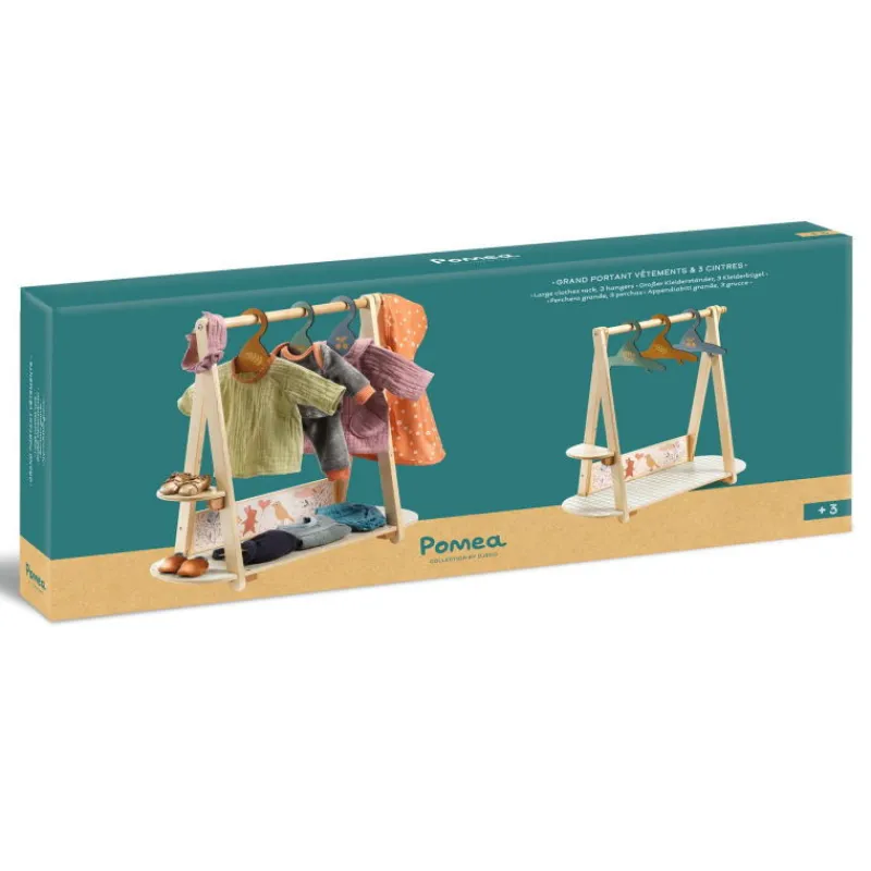 Djeco Grand portant vêtements & 3 cintres, accessoire pour poupée POMEA de 7782< Poupées, Peluches