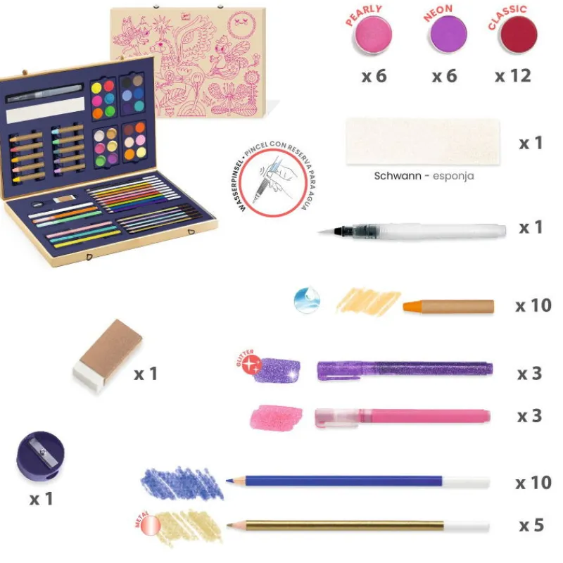 Djeco Grande boite de couleurs étincelantes "Sparkling Box" 9797< Feutres, Gouaches Et Pinceaux