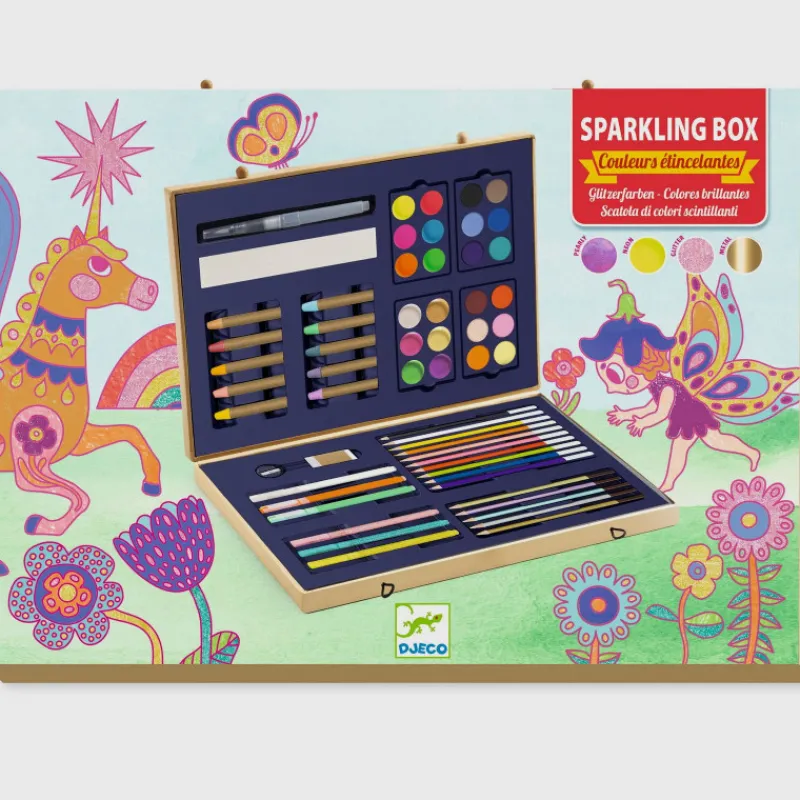 Djeco Grande boite de couleurs étincelantes "Sparkling Box" 9797< Feutres, Gouaches Et Pinceaux