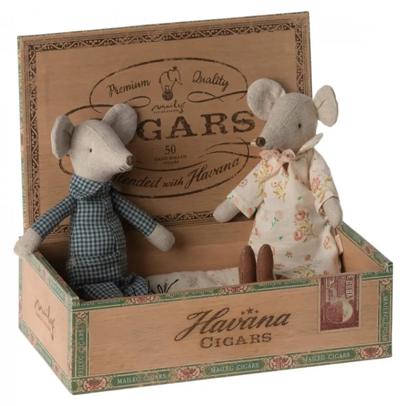 Maileg Grand-mère & grand-père souris dans leur boîte à cigares< Maison De Poupées