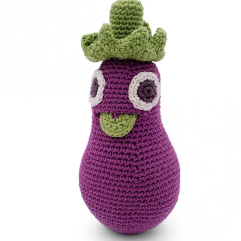 MyuM Hochet aubergine en crochet "The veggy toys", coton bio< Jouets Cuisine, Dînette | Jouets D'éveil, Hochets
