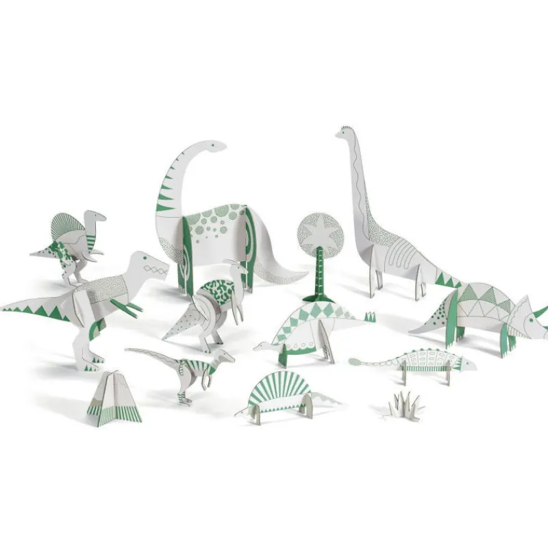 Djeco Kit animaux DIY "Dinosaures" 8004 Color. Assemble. Play<Enfant Paper Toys | Bricolage Enfant