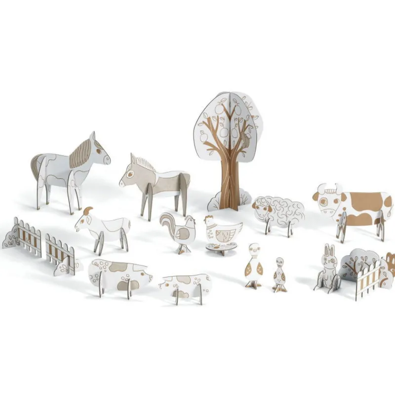 Djeco Kit animaux DIY "Ferme" 8000 Color. Assemble. Play<Enfant Paper Toys | Bricolage Enfant