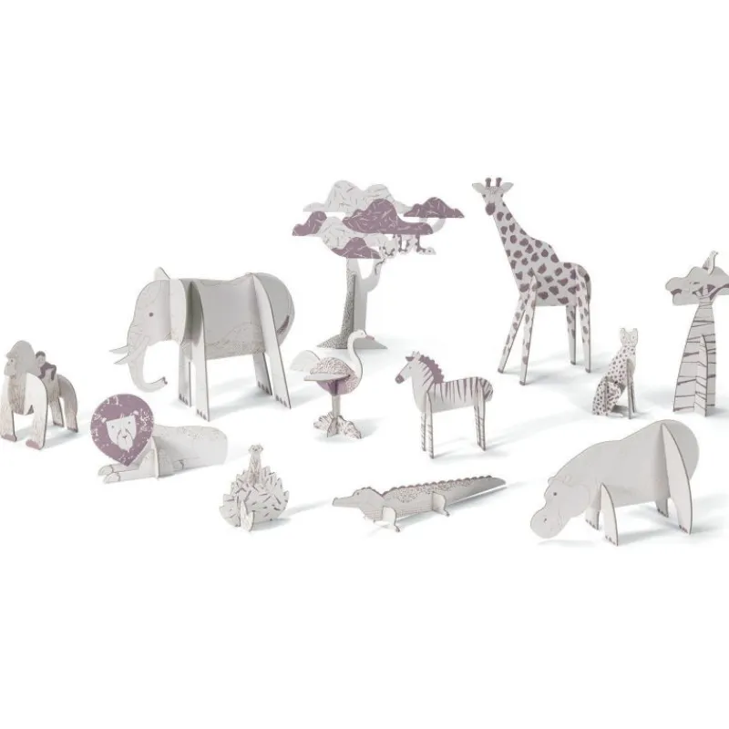 Djeco Kit animaux DIY "Savane" 8003 Color. Assemble. Play<Enfant Paper Toys | Bricolage Enfant