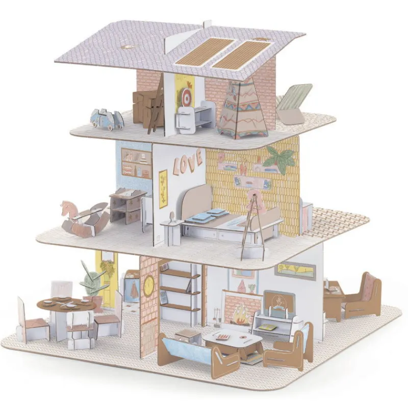 Djeco Kit maison de poupée DIY 8005 Color. Assemble. Play<Enfant Paper Toys | Bricolage Enfant