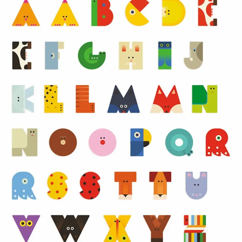 Djeco Lettre L en bois Animaux graphiques / jaune<Enfant Décoration Enfants