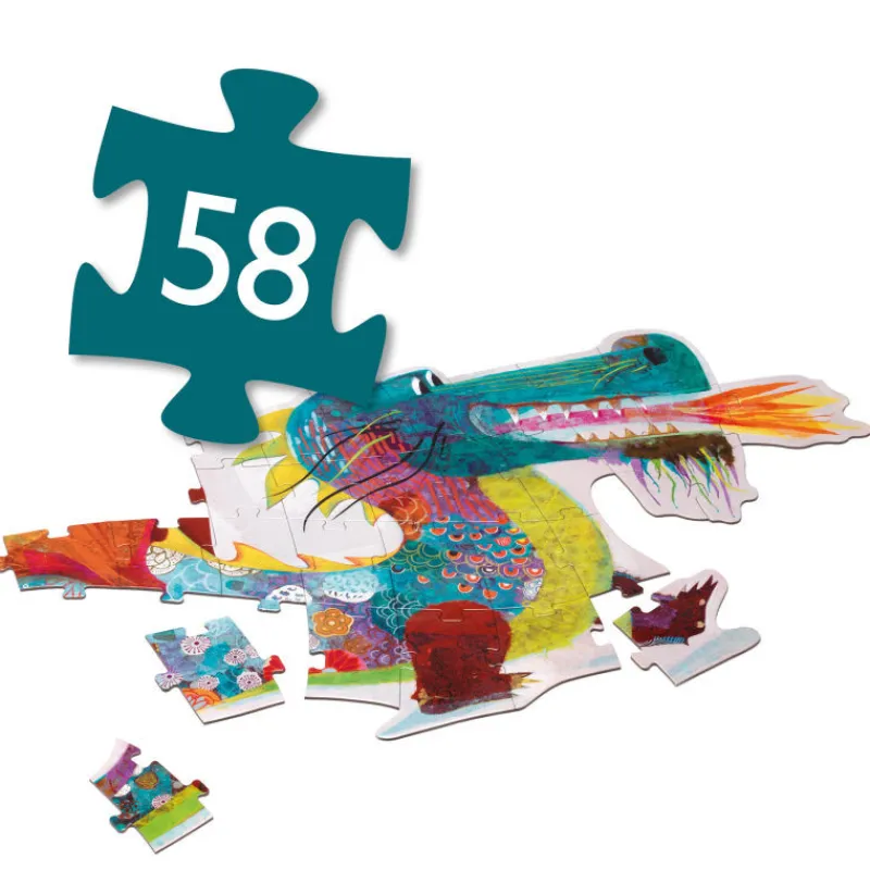 Djeco Léon le dragon, puzzle géant 58 pcs 7170<Enfant Puzzle Djeco | Puzzles Dès 5 Ans, 54 Pcs