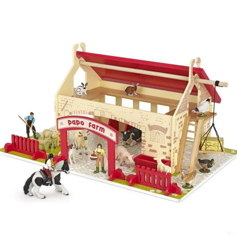 Papo Ma première ferme, jouet en bois 60106< Ferme En Bois, Centre Équestre Et Zoo