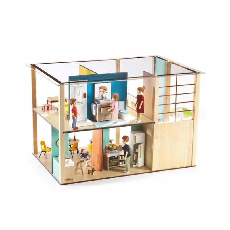 Djeco Maison de poupées meublée Cubic + Poupées< Maison De Poupées