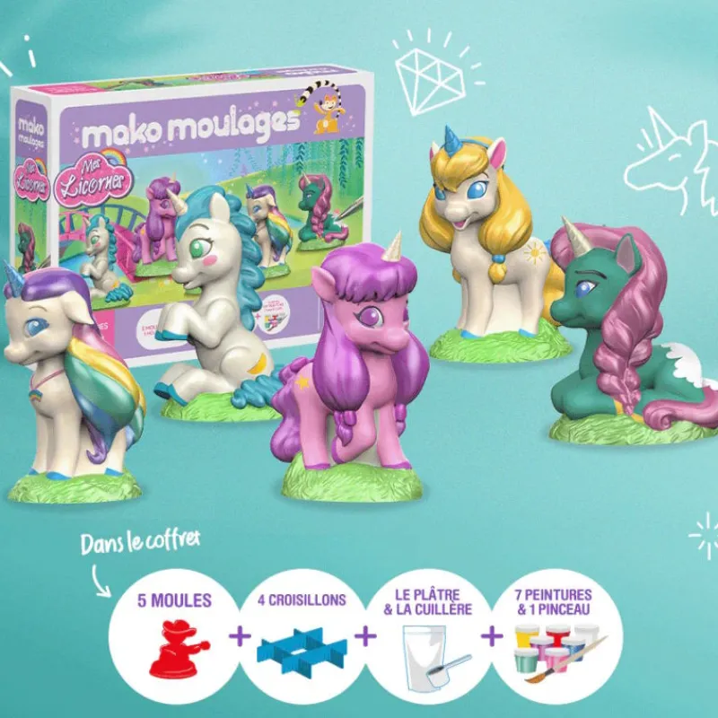 Mako moulages "Mes licornes" coffret 5 moules 39099< Mako Moulages Figurines Et Déco | Mako Moulages