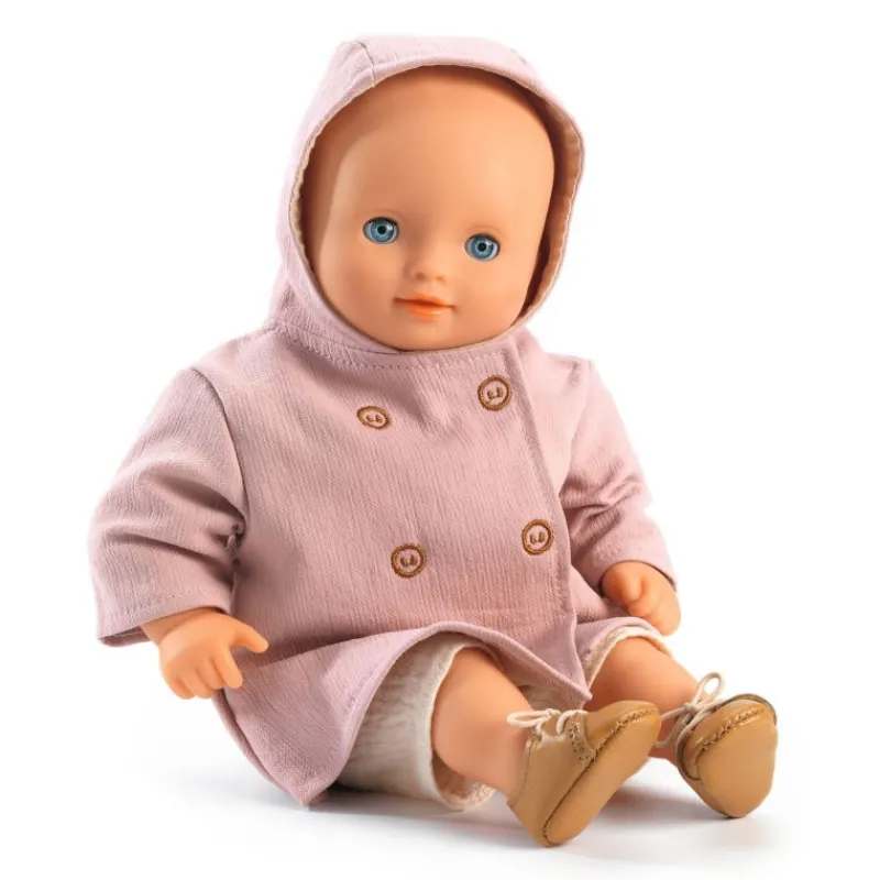 Djeco Manteau rose avec capuche, vêtement de poupée POMEA de 7734< Poupées, Peluches
