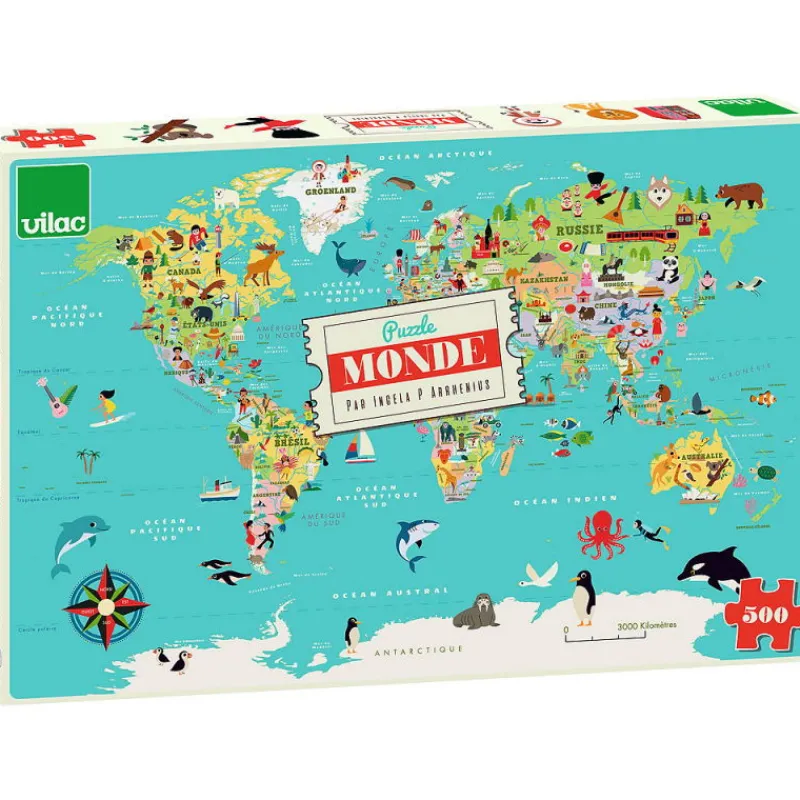 VILAC Puzzle carte du monde 500 pcs Ingela P. Arrhenius 7619<Enfant Puzzles Dès 8 Ans, 500 Pcs Et + | Jeux De Société
