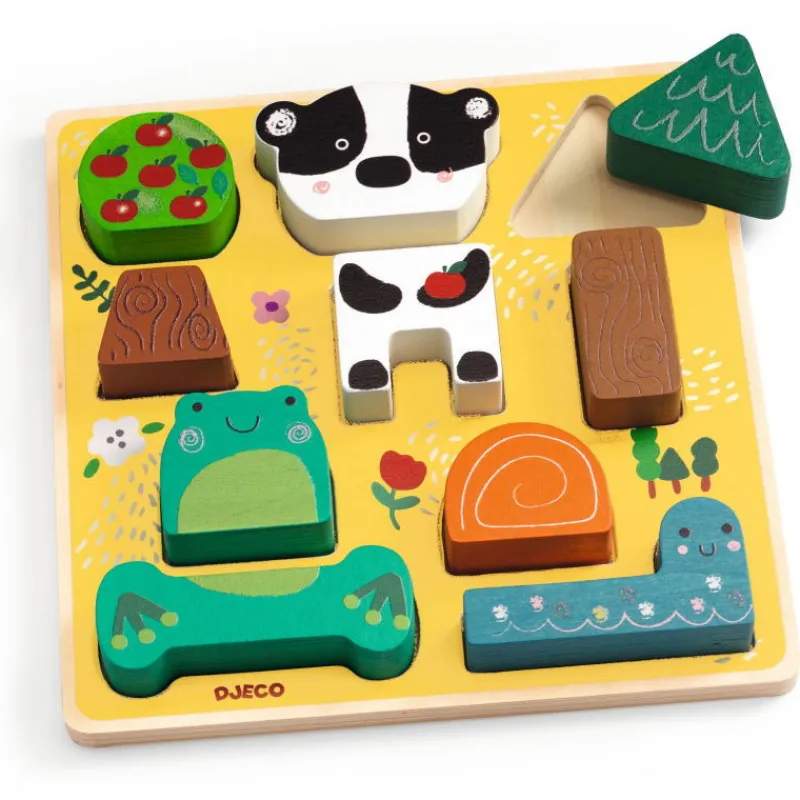 Djeco Puzzle d'encastrement et jeu de construction "Puzz & Match Happy" 1075<Enfant Puzzle Djeco | Puzzles 1er Age