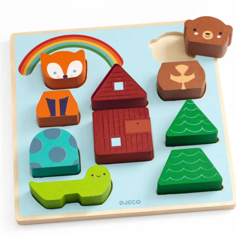 Djeco Puzzle d'encastrement et jeu de construction "Puzz & Match Rainbow" 1078<Enfant Puzzle Djeco | Puzzles 1er Age