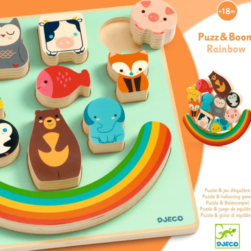 Djeco Puzzle d'encastrement et jeu d'équilibre "Puzz & Boom Rainbow" 1076<Enfant Puzzle Djeco | Puzzles 1er Age
