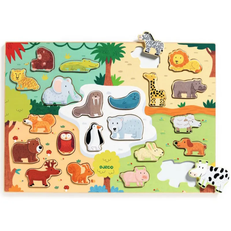 Djeco Puzzle en bois animaux 'Puzzlo Animo' 22 pcs 1830<Enfant Puzzle Djeco | Puzzles Dès 2 Ans: 2, 12 Et 24 Pcs