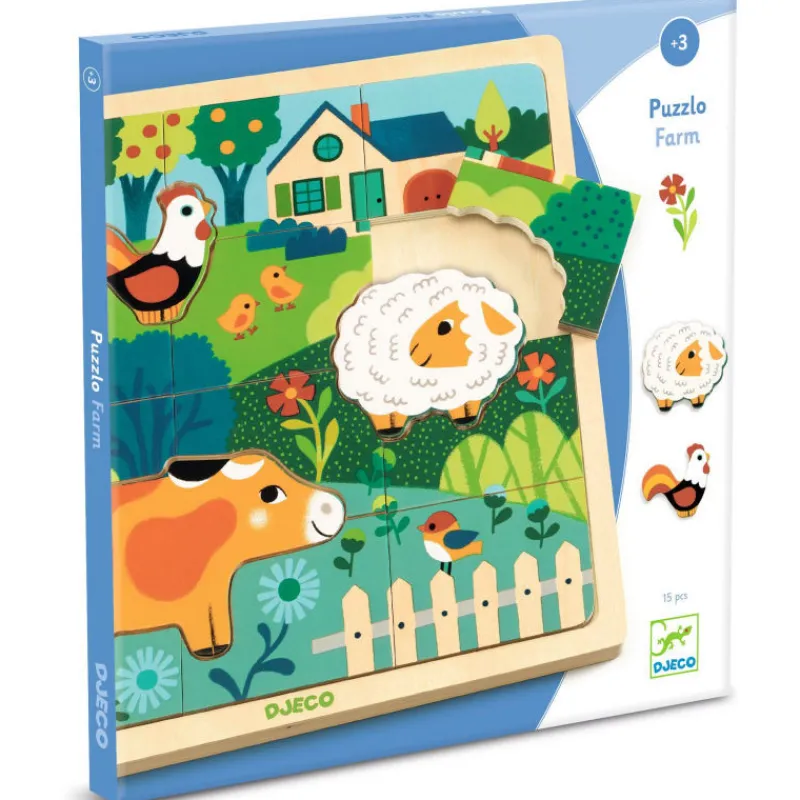 Djeco Puzzle en bois 'Puzzlo Ferme' 15 pcs 1825<Enfant Puzzle Djeco | Puzzles Dès 2 Ans: 2, 12 Et 24 Pcs