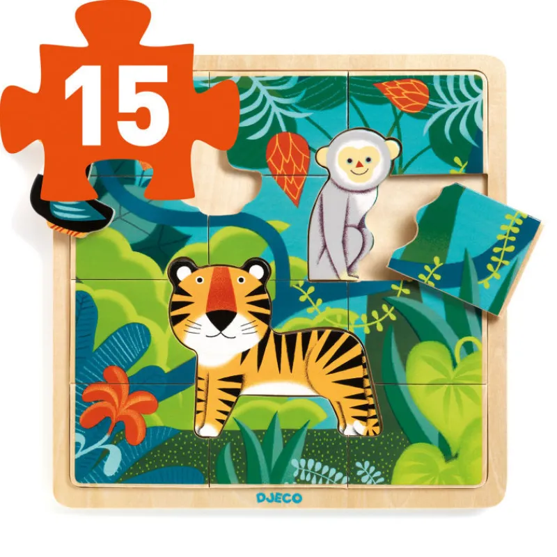 Djeco Puzzle en bois 'Puzzlo Jungle' 15 pcs 1810<Enfant Puzzle Djeco | Puzzles Dès 2 Ans: 2, 12 Et 24 Pcs