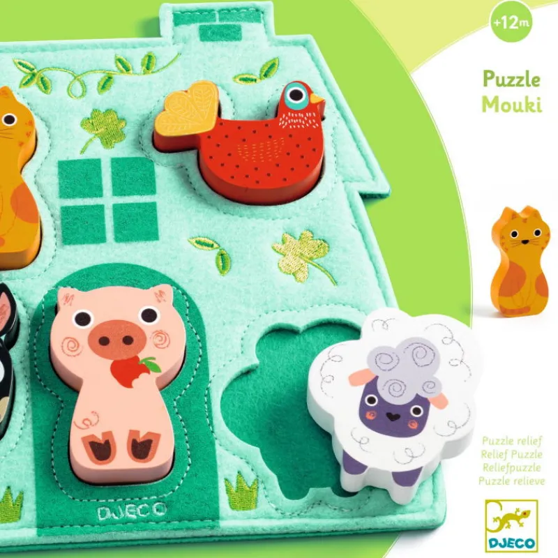 Djeco Puzzle Mouki, jeu d'encastrement en bois et feutrine 1072<Enfant Puzzle Djeco | Puzzles 1er Age