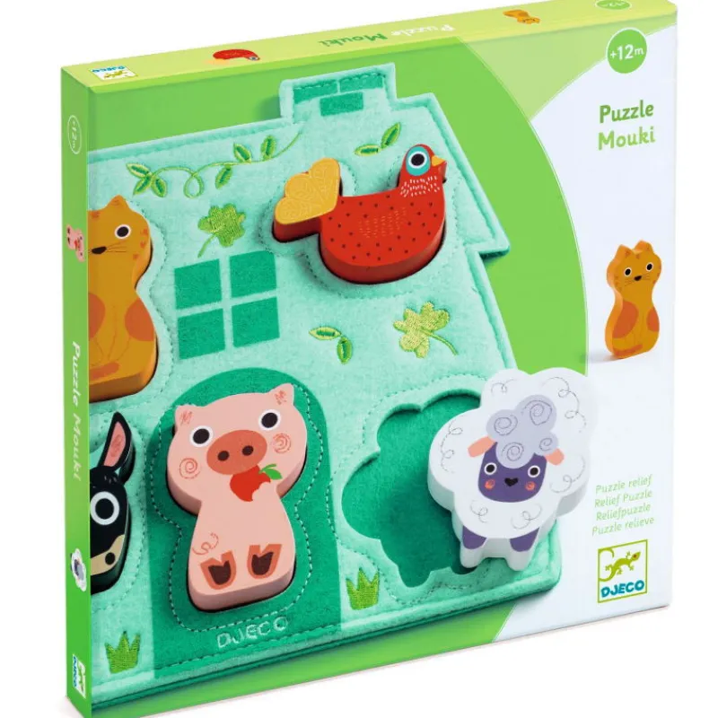 Djeco Puzzle Mouki, jeu d'encastrement en bois et feutrine 1072<Enfant Puzzle Djeco | Puzzles 1er Age