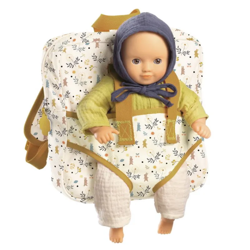 Djeco Sac à dos porte bébé, accessoire pour poupée POMEA de 7783< Poupées, Peluches