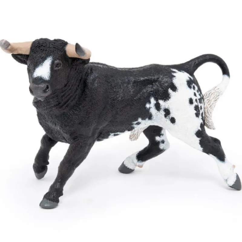 Papo Taureau espagnol noir et blanc, figurine 51184< Ferme En Bois, Centre Équestre Et Zoo | Figurines Papo