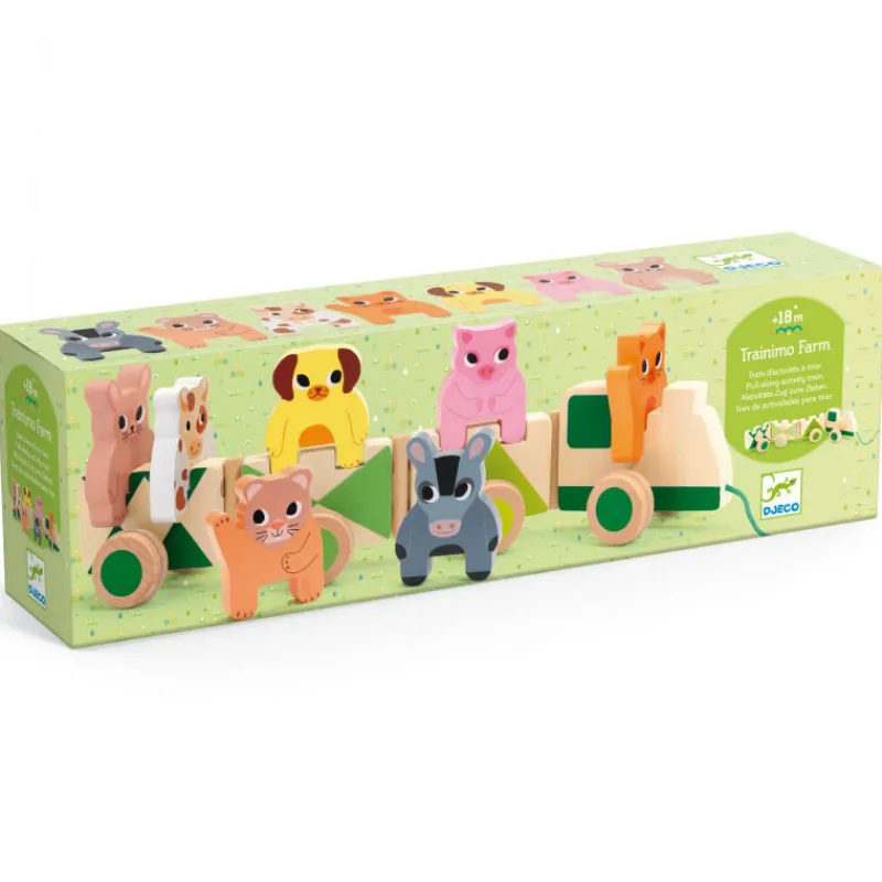 Djeco Trainimo Ferme 6317< Jouets Cubes En Bois | Jouets À Tirer, À Pousser