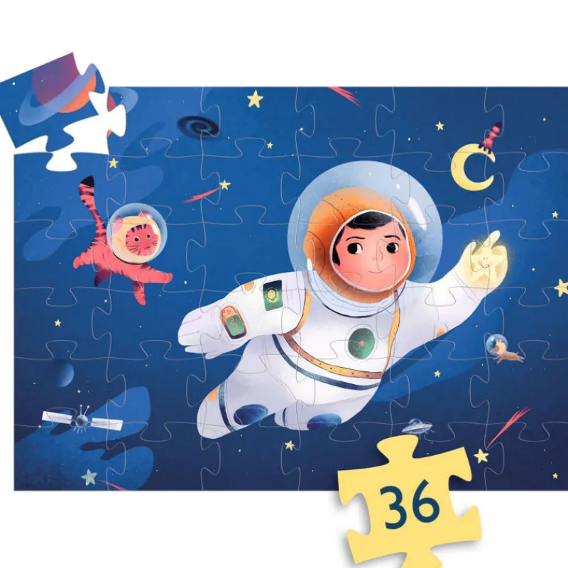 Djeco Un astronaute dans la lune, puzzle 36 pcs silhouette 7301<Enfant Puzzle Djeco | Puzzles Dès 4 Ans, 36 Pcs